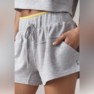 ANTHROPOLOGIE Daily Practice High Rise Drawstring Shorts | Large | Gray Pattern